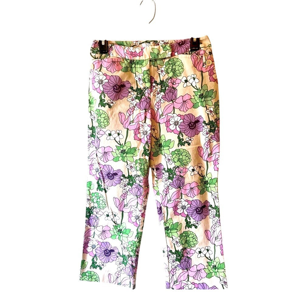 Loft Ann Taylor Floral Cropped Pants Colorful Green‎ Purple Flower Design 6P